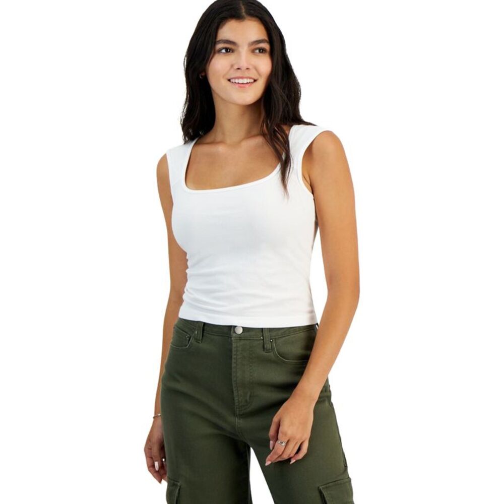 PLANET HEART Womens Seamless Tank Top, White, Juniors, M, DM